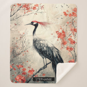 Couverture Sherpa Fleur de Grue Rouge Lavis d'Encre (2)