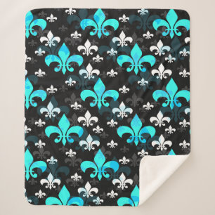 Couverture Sherpa Fleur De Lis Blanc Bleu