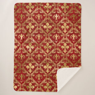Couverture Sherpa Fleur de lis motif luxe rouge