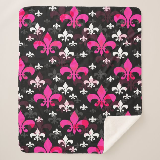 Couverture Sherpa Fleur De Lis Rose Blanc (Devant)