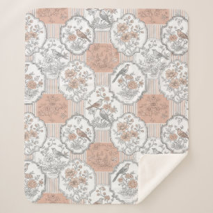 Couverture Sherpa Fleur de oiseau vintage Toile rayée (3)