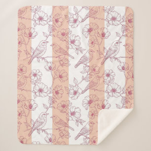 Couverture Sherpa Fleur de toile rayée oiseau vintage (8)
