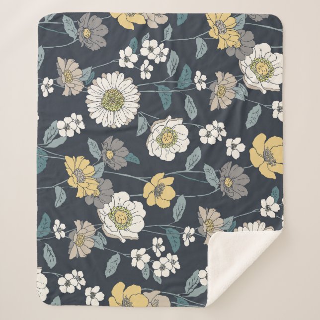 Couverture Sherpa Fleur dessinée à la main, motif artistique sans co (Devant)