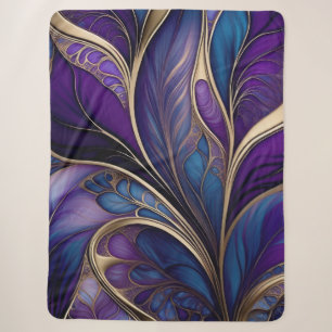 Couverture Sherpa Fleur Majestueuse - Abstrait Violet et Bleu Profon