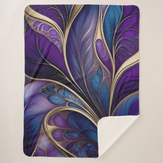 Couverture Sherpa Fleur Majestueuse - Abstrait Violet et Bleu Profon
