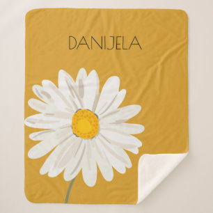 Couverture Sherpa Fleur marguerite blanche Nom personnalisé