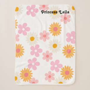 Couverture Sherpa Fleur marguerite rose et blanc Nom personnalisé du
