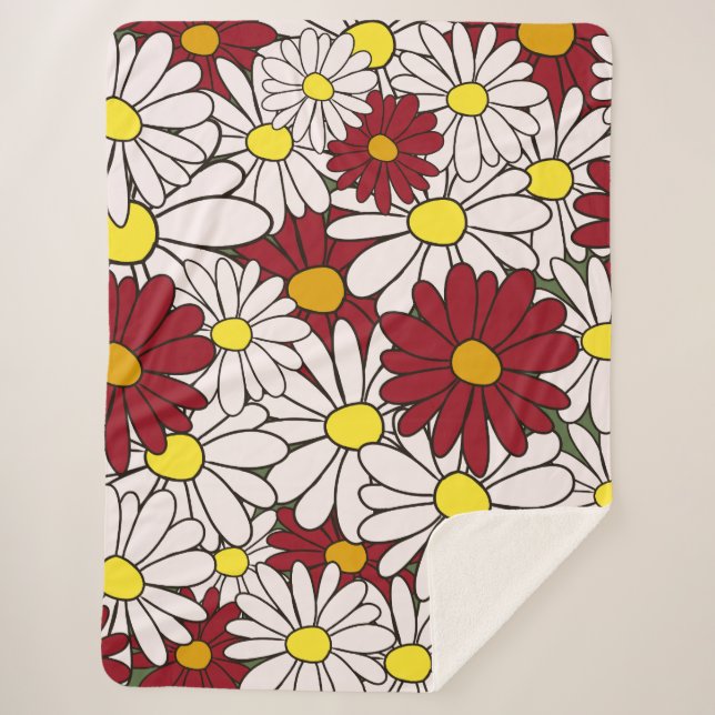 Couverture Sherpa Fleur marguerite rouge blanc (Devant)