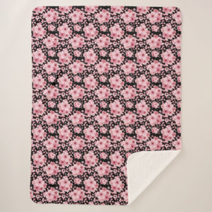 Couverture Sherpa Fleur mignonne noire rose cerise