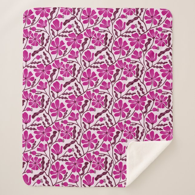 Couverture Sherpa Fleur moderne violette Abstraite du milieu du sièc (Devant)