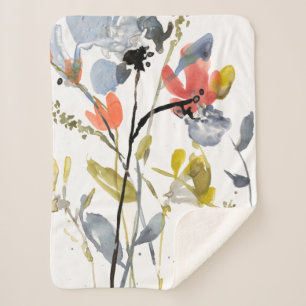 Couverture Sherpa Fleur recouverte - fleurs et tiges d'aquarelle