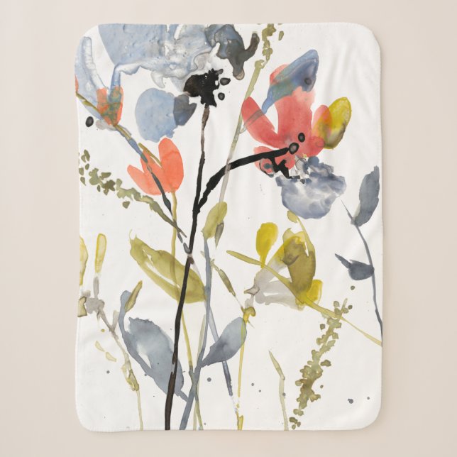 Couverture Sherpa Fleur recouverte - fleurs et tiges d'aquarelle (Devant)