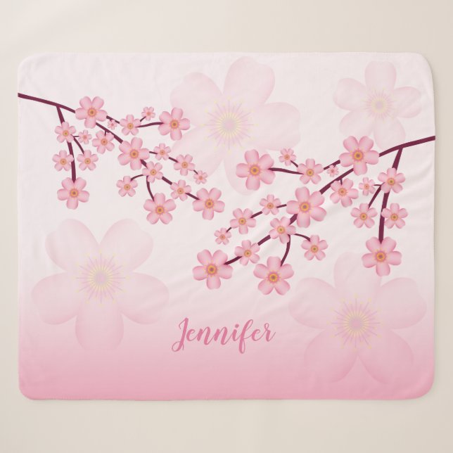 Couverture Sherpa Fleur Rose Sakura Cerry Blossom Avec Un Nom (Devant (Horizontal))