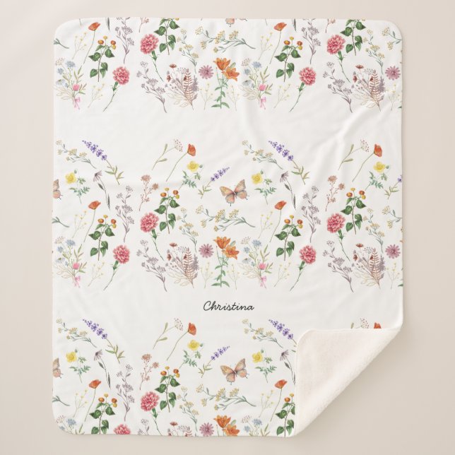 Couverture Sherpa Fleur sauvage Pressée Florale Ajouter Texte Couver (Devant)