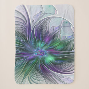Couverture Sherpa Fleur vert violet Art Abstrait moderne Fractal