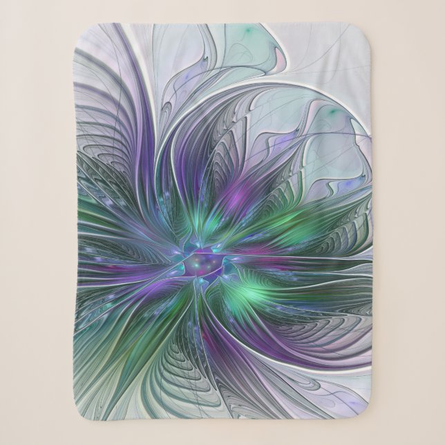 Couverture Sherpa Fleur vert violet Art Abstrait moderne Fractal (Devant)