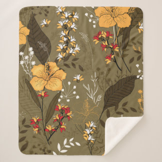 Couverture Sherpa Fleur vintage tropicale sans soudure et patte feui