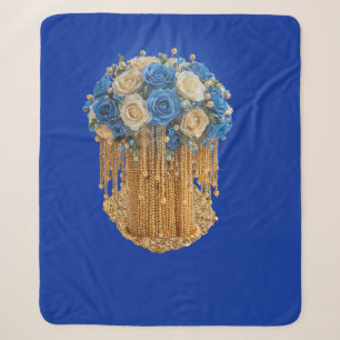 Couverture Sherpa Fleurie Bleu Royal et Or