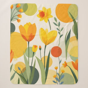 Couverture Sherpa Fleurs Abstraites à ressort jaune