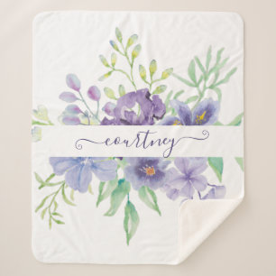 Couverture Sherpa Fleurs aquarelle personnalisées lilas