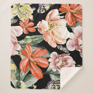 Couverture Sherpa Fleurs aquarelles : Peony Rose Lily