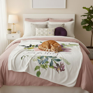 Couverture Sherpa Fleurs aquarelles rose et violet personnalisées 