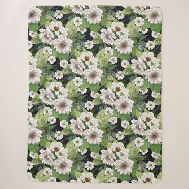 Couverture Sherpa Fleurs Blanches (Devant)