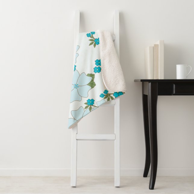 Couverture Sherpa Fleurs Bleues, Motif Floral, Motif De Fleurs (En situation)