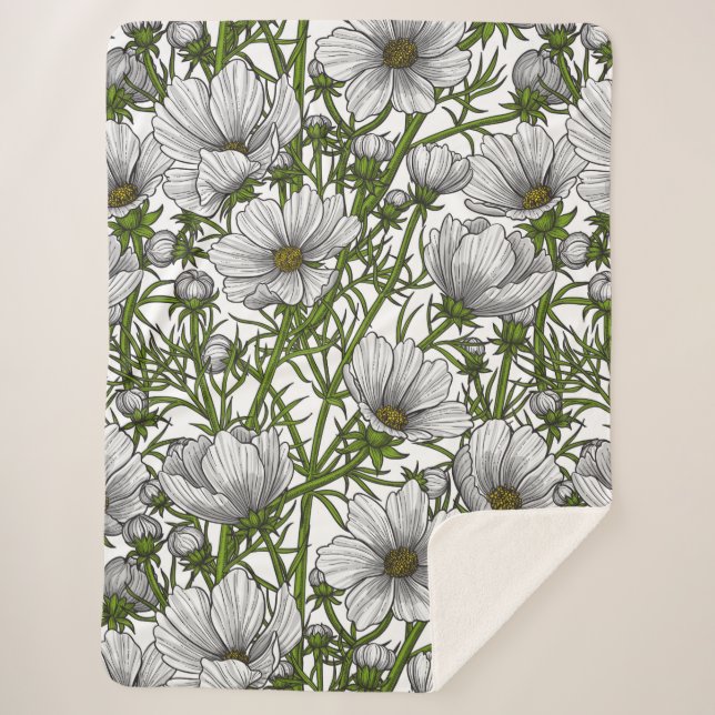 Couverture Sherpa Fleurs cosmos blanches (Devant)