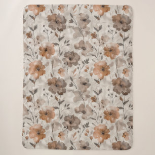 Couverture Sherpa Fleurs Crème Orange Marron