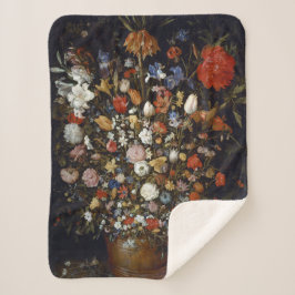 Couverture Sherpa Fleurs dans un bâtiment en bois (par Jan Brueghel)