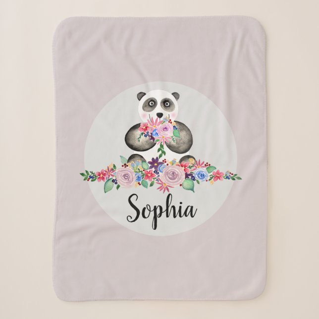 Couverture Sherpa Fleurs d'aquarelle florale mignonnes Ours de panda (Devant)
