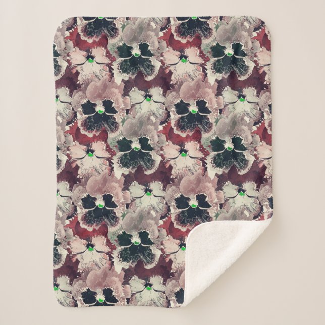 Couverture Sherpa Fleurs d'aquarelle rose, bordeaux (Devant)