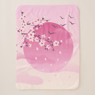 Couverture Sherpa Fleurs de cerises Paysage japonais rose