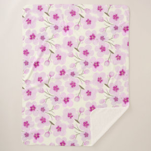 Couverture Sherpa Fleurs De Cerisier Aquarelle Et Crème