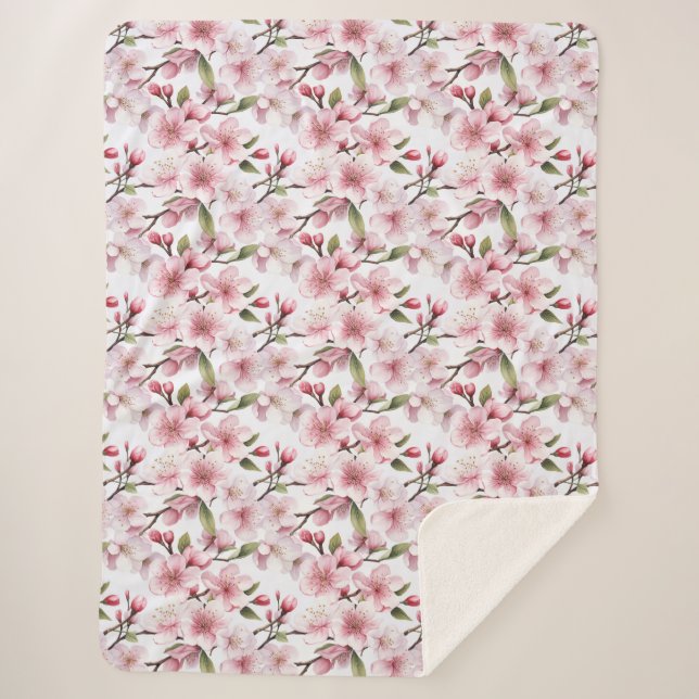 Couverture Sherpa Fleurs de cerisier rose joli (Devant)