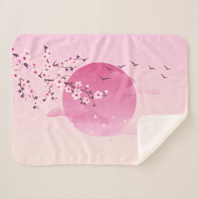 Couverture Sherpa Fleurs de cerisiers roses | Paysage japonais (Devant (Horizontal))