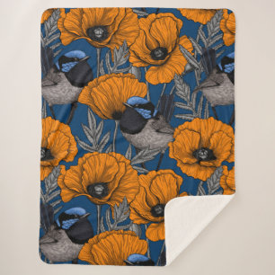 Couverture Sherpa Fleurs de fleurs et fleurs de pavot orange
