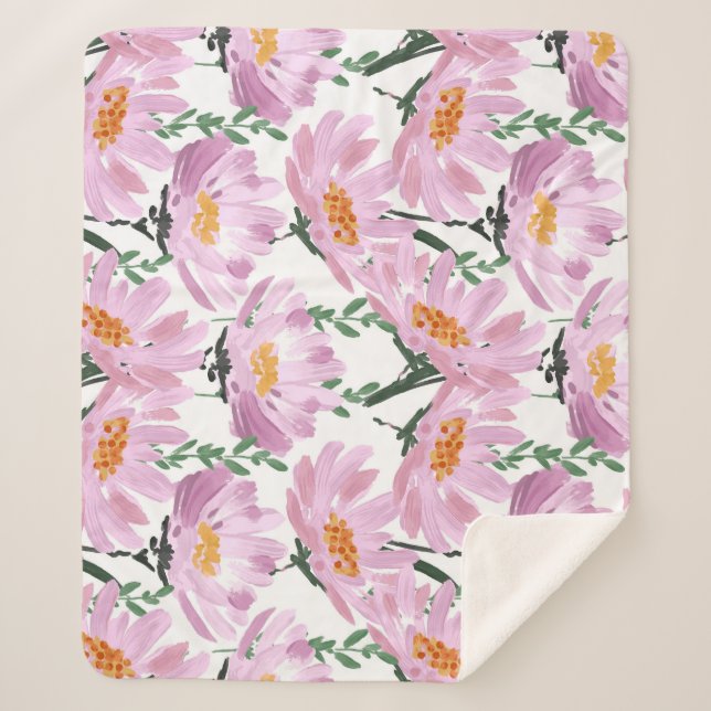 Couverture Sherpa Fleurs De Jardin Roses : Dessiné À La Main Sans Co (Devant)