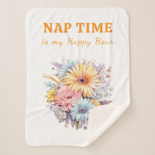 Couverture Sherpa Fleurs de l'heureuse heure de la sieste blanc oran