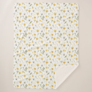 Couverture Sherpa Fleurs de pissenlits jaunes blancs