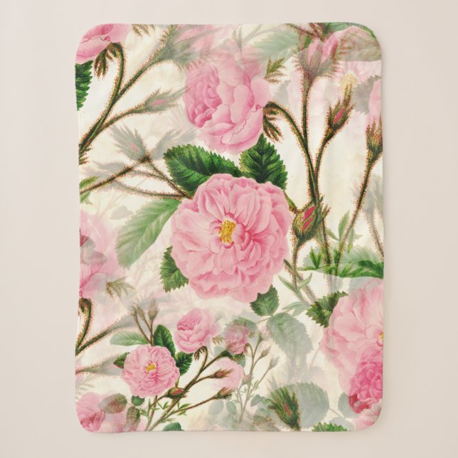 Couverture Sherpa Fleurs de pivoines roses, Feuilles & Buds Motif (Devant)