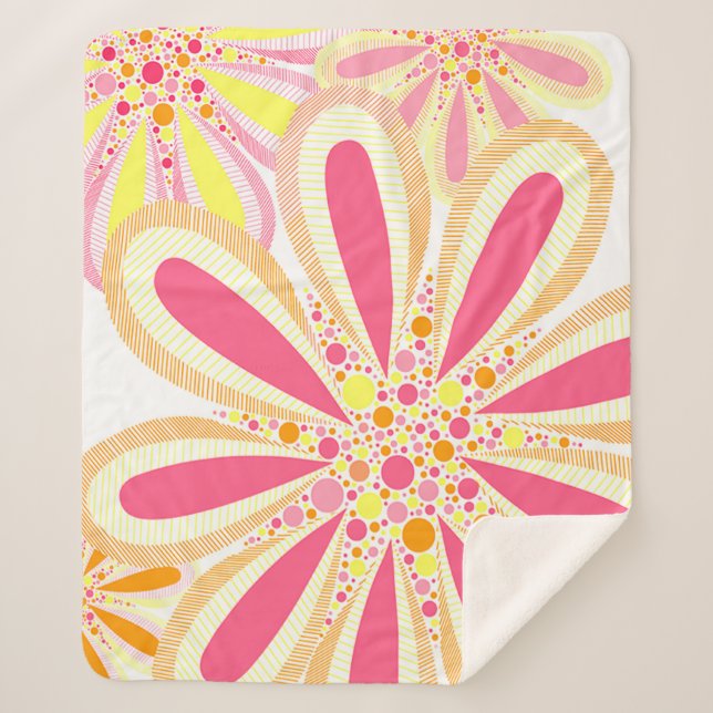 Couverture Sherpa Fleurs de printemps jaune et rose (Devant)