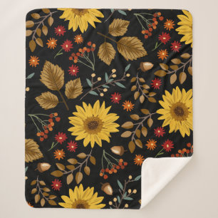 Couverture Sherpa Fleurs de soleil d'automne : Arrière - plan noir d