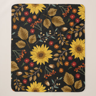 Couverture Sherpa Fleurs de soleil d'automne : Arrière - plan noir d