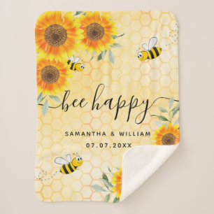 Couverture Sherpa Fleurs de soleil jaunes abeilles rustiques heureux