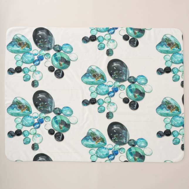 Couverture Sherpa Fleurs de verre de mer et bling (Devant (Horizontal))