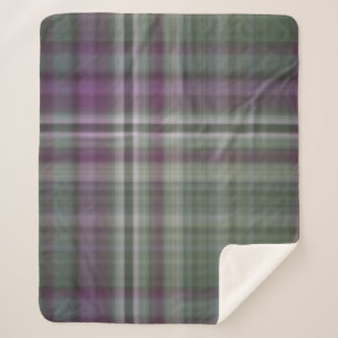 Couverture Sherpa Fleurs d'ombre Carreaux Verts et Violets