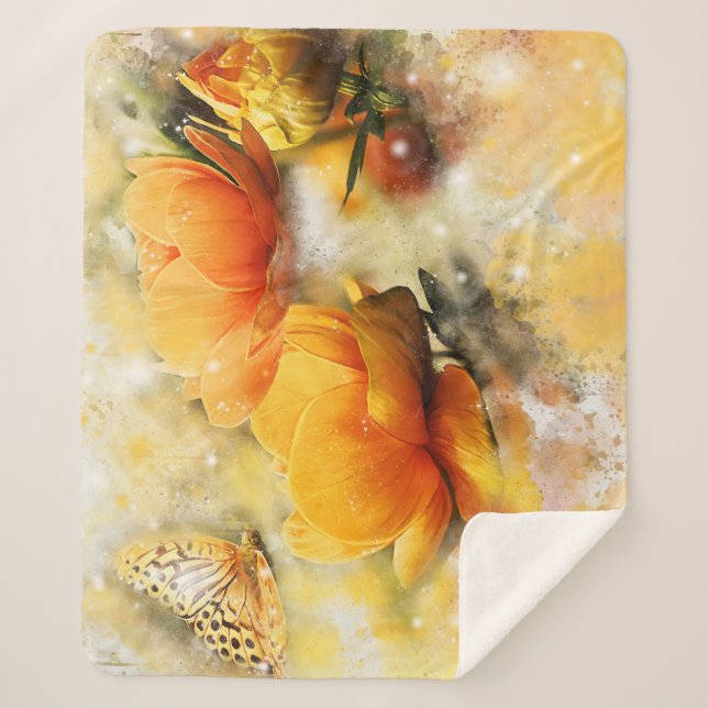 Couverture Sherpa Fleurs et accents papillon (Devant)