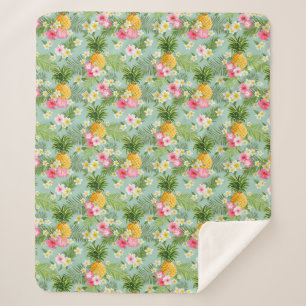 Couverture Sherpa Fleurs et ananas tropicaux
